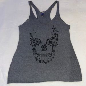 Grey Flower Skull Tank Top - Size S